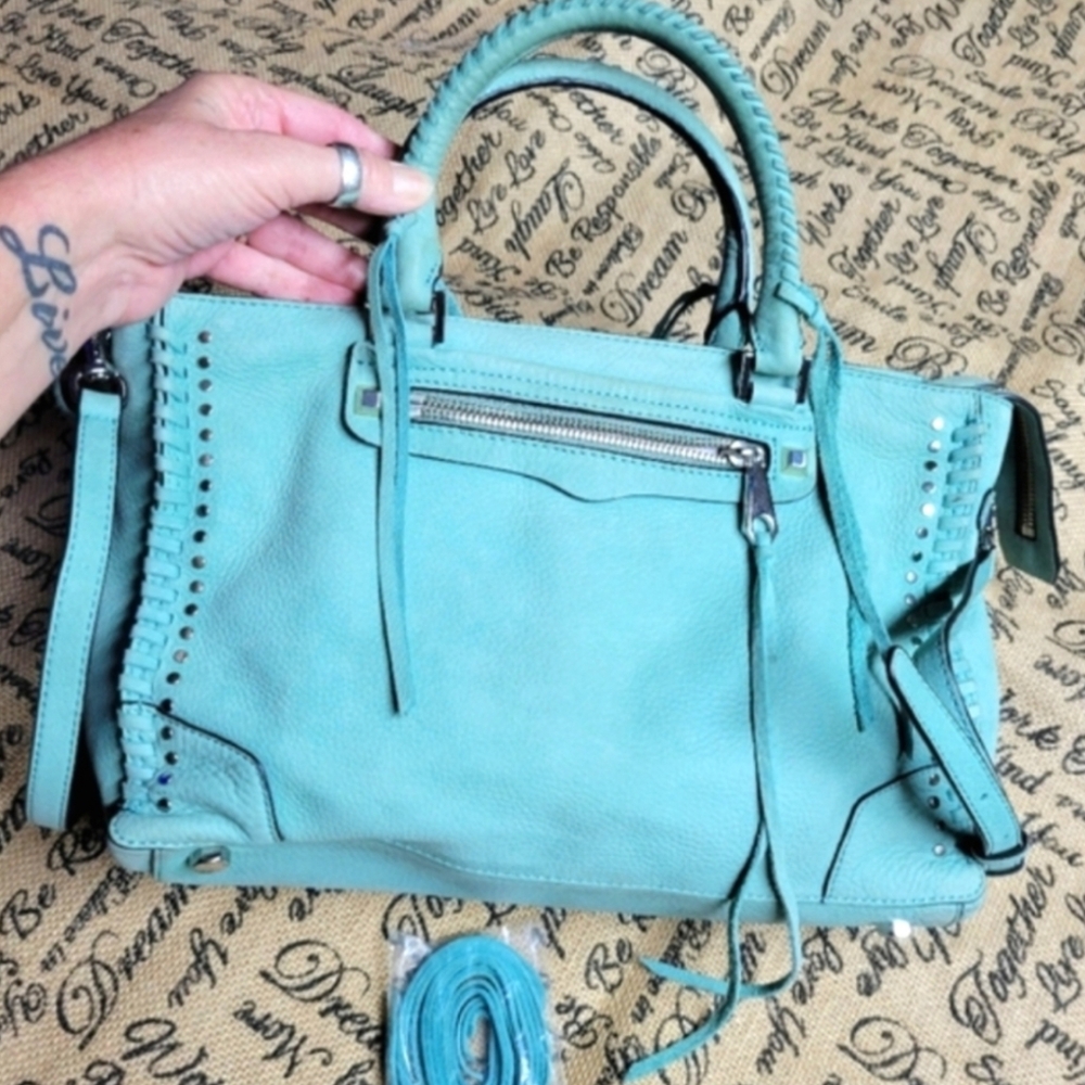 Rebecca Minkoff Suede leather mint /seafoam green gently used beautiful - Picture 2 of 16